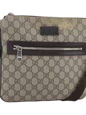 Authentic GUCCI GG Supreme Shoulder Bag PVC Leather Beige Silver 406410
